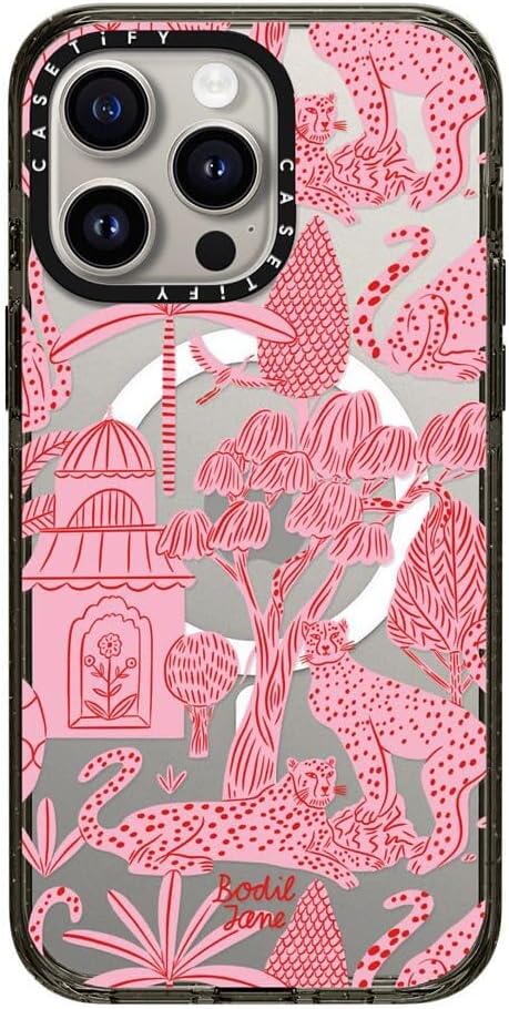 CASETiFY Impact Case for iPhone 15 Pro Max [4X Military Grade Drop Tested / 8.2ft Drop Protection/Compatible with Magsafe] - Animal Prints - Cheetah Paradise Pink - Clear Black