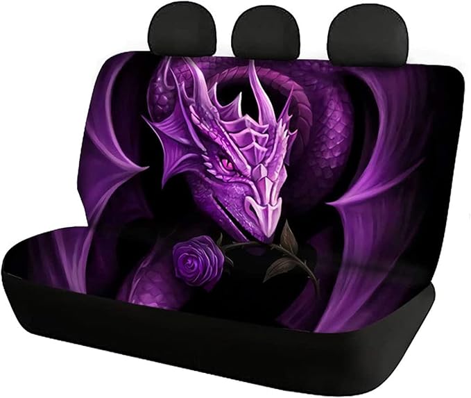 KEIAHUAN Purple Dragon Car Seat Covers for Women Men Gift Stretch Car Front Seat with Rear Backrest Bottom Bench Cover for Auto Cars Sedan SUV Automotive Interior