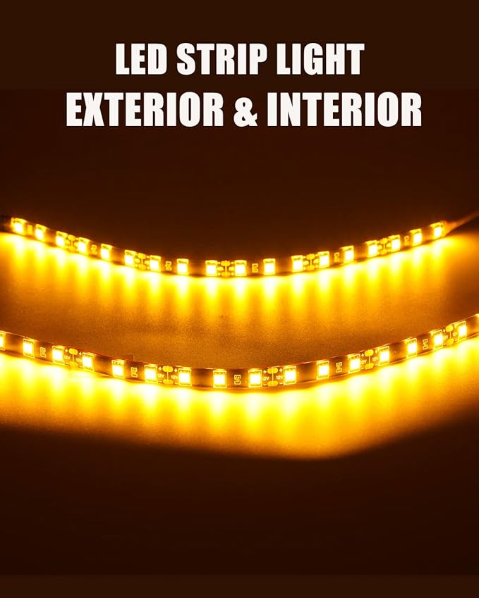 Car Led Strip Lights 12" Connectable Amber LEDs Light Strips for Cars Motorcycle Golf Cart Boat Marine Waterproof 12V Led Light Strip, 4Pack