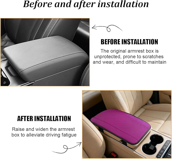 Car Center Console Cover, PU Leather Vehicle Armrest Seat Box Cover Protector, Comfortable Automotive Interior Arm Rest Cushion Pad Accessories, Universal for SUV Sedan Truck (Purple)