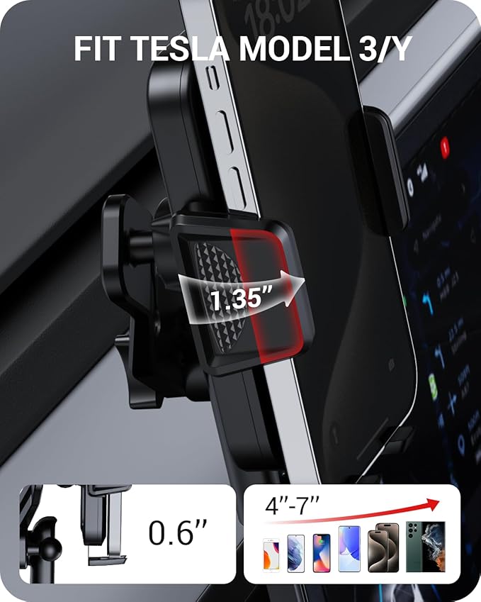 BASENOR 2025 2026 Tesla Model Y 3 Phone Mount Holder Strong Adhesion 360° Adjustable Cell Phone Holder Stand Tesla Model Y Juniper Tesla Model 3 Highland Interior Accessories Fit for iPhone & Android
