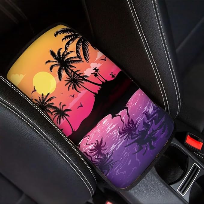 Coldinair Palm Tree Sunset Universal Car Center Console Pad Soft Armrest Protector Cover Fit for Most Vehicle,SUV,Truck,Car Interior Accessories Decor