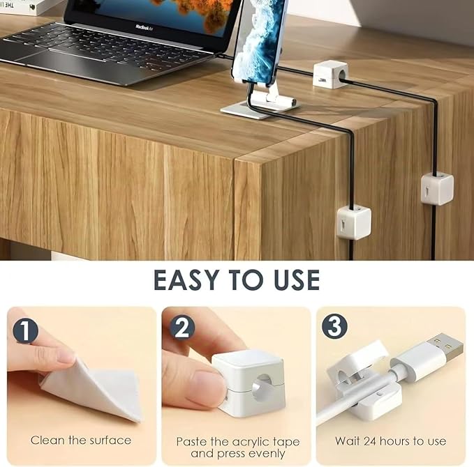 6 Pack Magnetic Cord Organizer,Desk Cable Management Clips, Phone Charger Wire Organizer Keeper for Nightstand Car Office Accessory