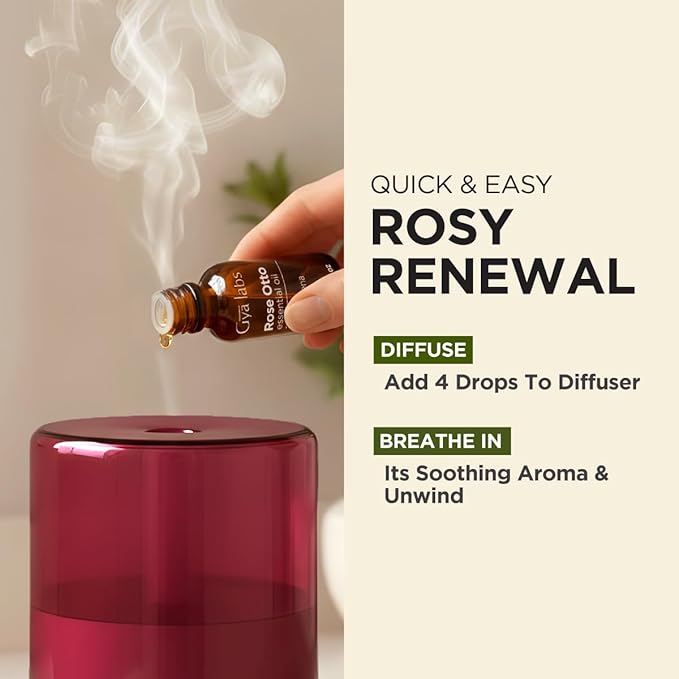 100% Pure Rose Otto Essential Oil - 0.34 Fl Oz - Rose Otto Oil for Hair, Skin, Diffuser, Aromatherapy & DIY Candle Making Scent