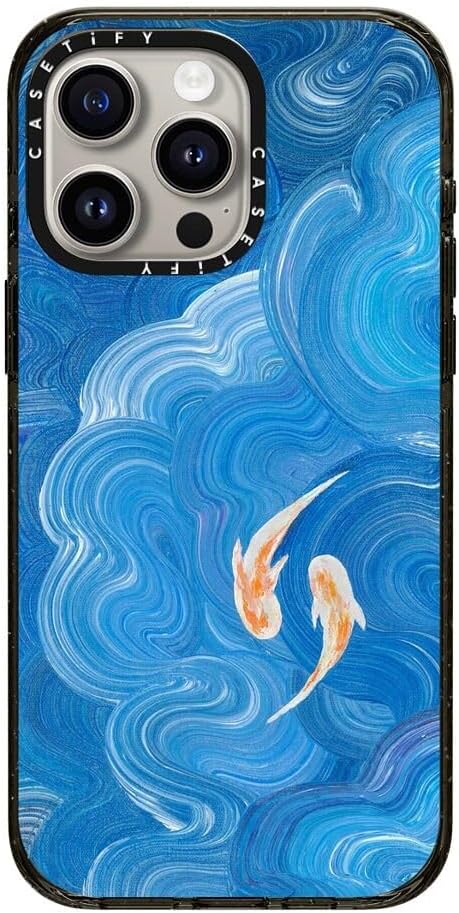 CASETiFY Impact iPhone 15 Pro Max Case [Slim/Compatible with Magsafe / 8.2 ft. 4X Military Grade Drop Protection] - Two Little Koi - Clear Black