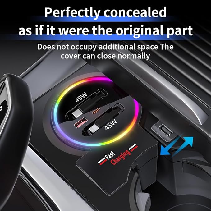 Car USB Hub Docking Station for BMW X3 2018-2024，X3 M 2020-2024，X4 2019-2025，X4 M 2020-2025 Type-C Fast Charger Auto Interior Centre Console Accessories Cigarette Lighter Phone Charging Adapter