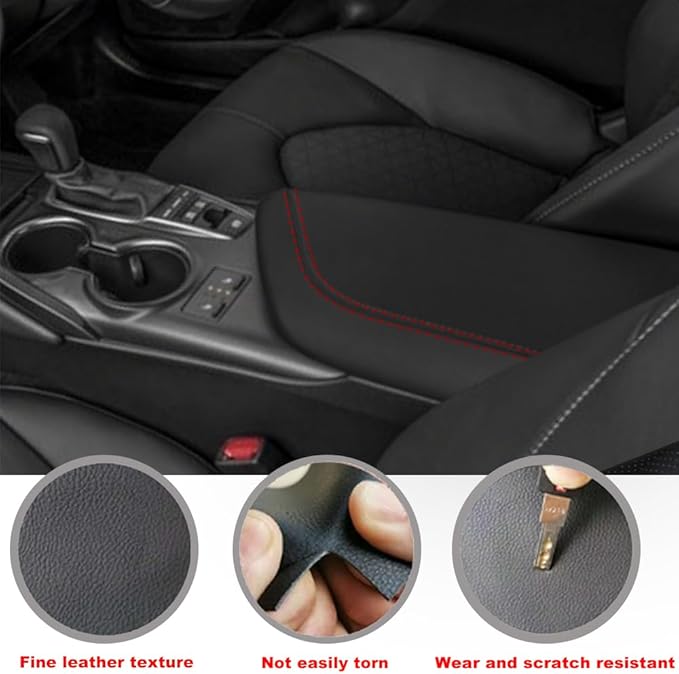 Blazeray Car Center Console Armrest Cover for Toyota Camry 2018-2023 Interior Accessories Leather Anti-Scratch Elbow Arm Rest Cover Cushion Pad Protector Saver (Black Leather with Red Stitches)