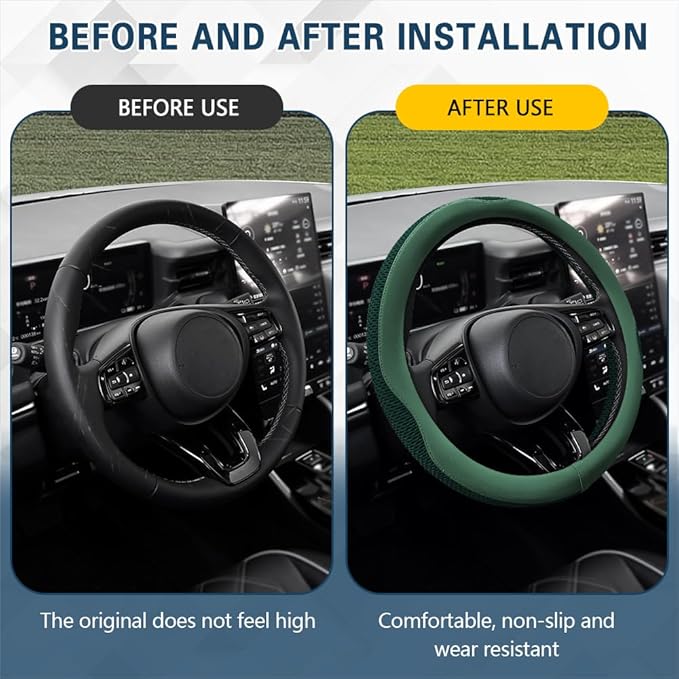 Car Steering Wheel Cover, Steering Wheel Accessories, Universal 15 Inch Microfiber Breathable LCE Silk, Car Accessories Breathable Anti-Slip Protector Universal for SUV Sedan Truck (Green)
