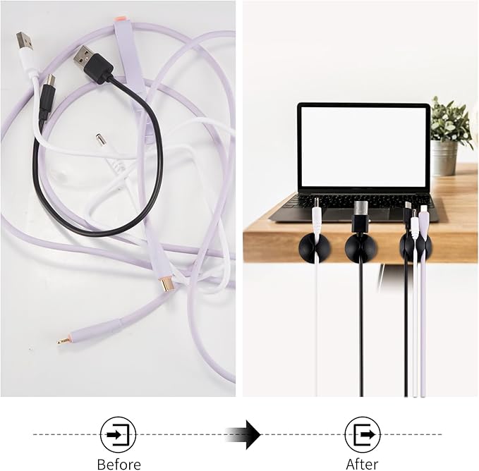 Adhesive Cable Clips Organizer 16 Pack Black Cord Holders for Desk Under Computer, Strong Sticky Wire Management Clips for Home Office TV Car Mouse Nightstand Accessories