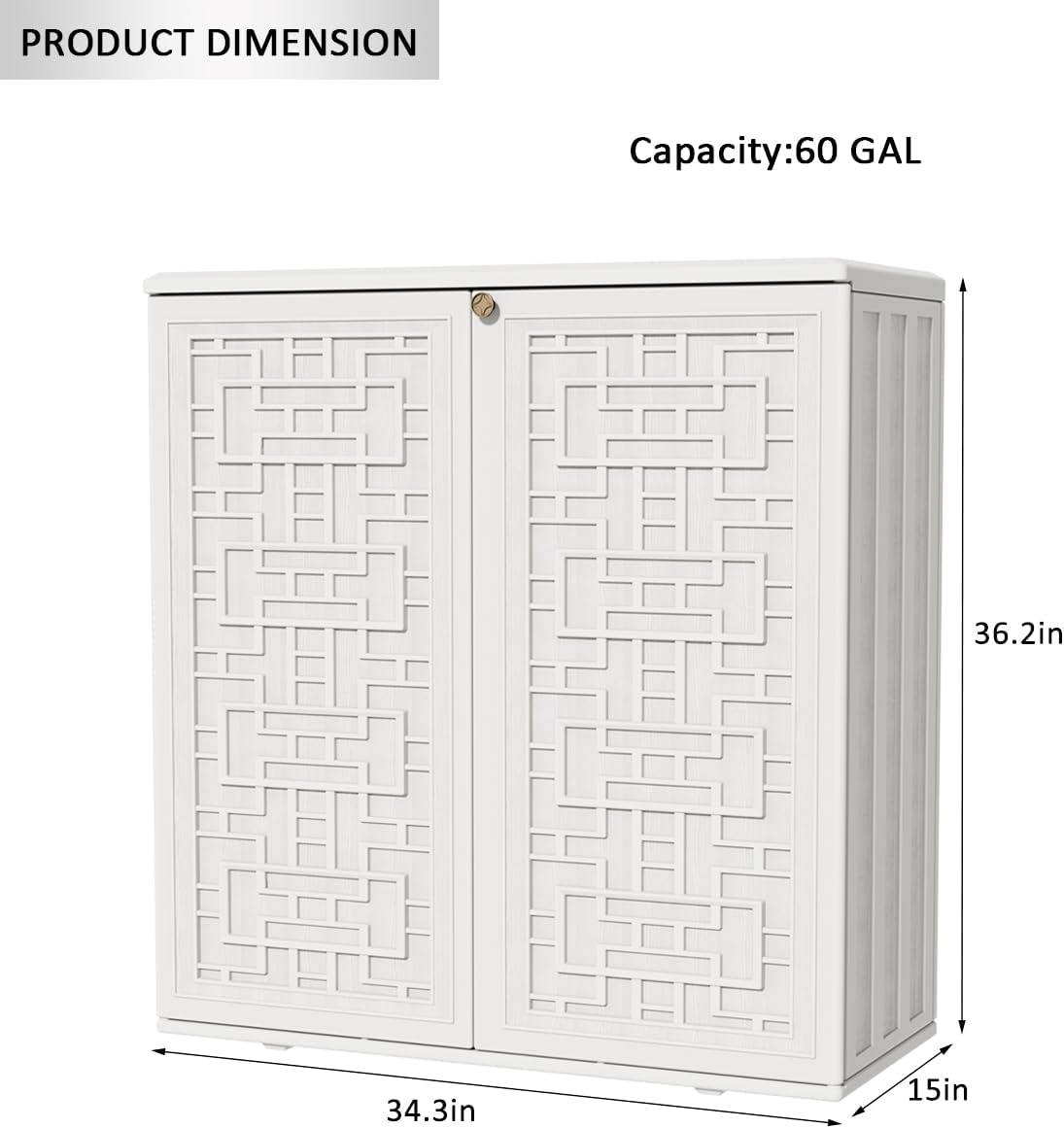 KINYING Outdoor Storage Cabinet Waterproof, Resin 60 Gallon Deck Box for Patio Furniture Cushions, Garden Tools, Pool Tools and Kids’ Toys (Off White with 1 Shelving)
