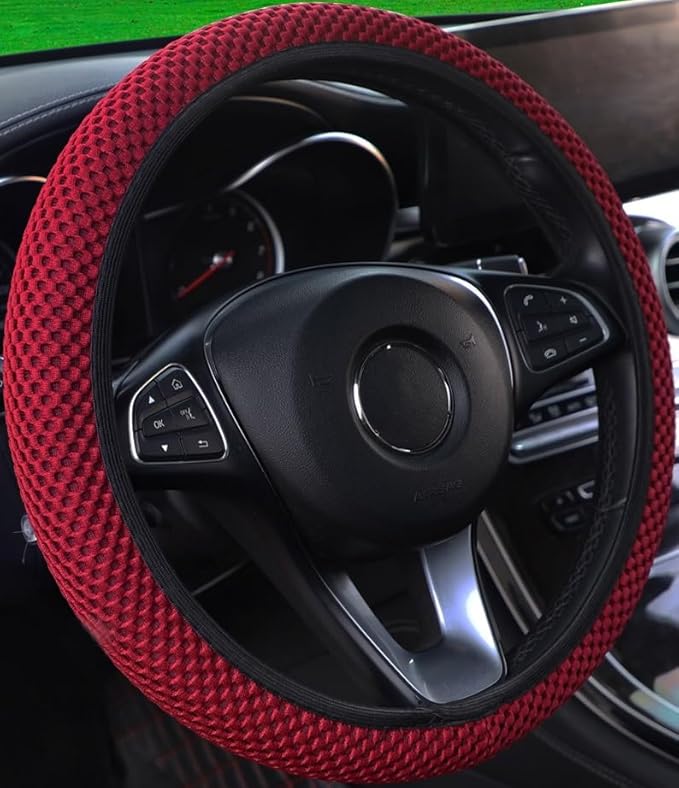 Hiflyer Car Steering Wheel Cover Women & Men, Universal 14.5-15 Inch Steering Wheel Covers, Soft Microfiber Car Wheel Cover Car Stuff Car Accessories Interior (Wine Red)