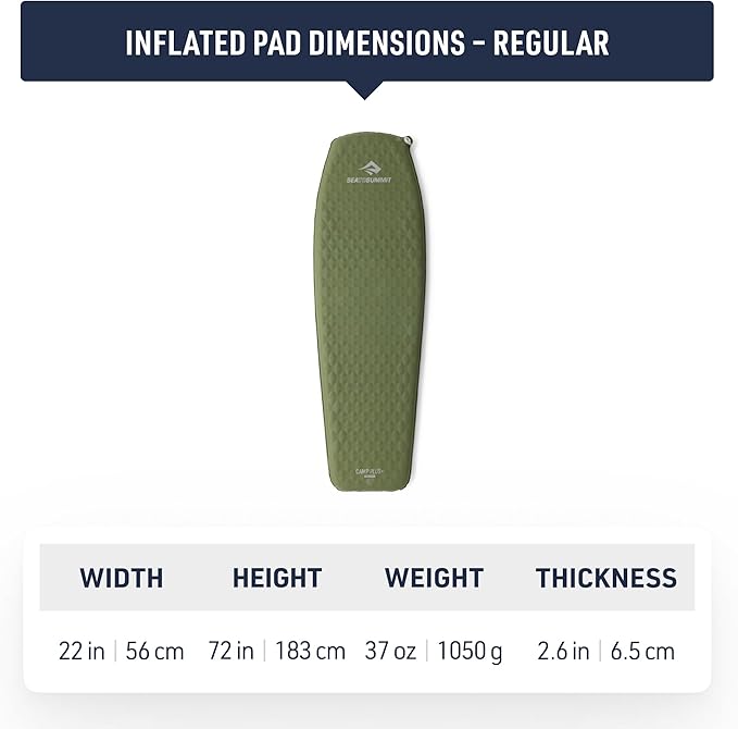 Sea to Summit Camp Plus Self-Inflating Foam Sleeping Mat for Camping - Tapered - Regular (72 x 22 x 2.6 inches)