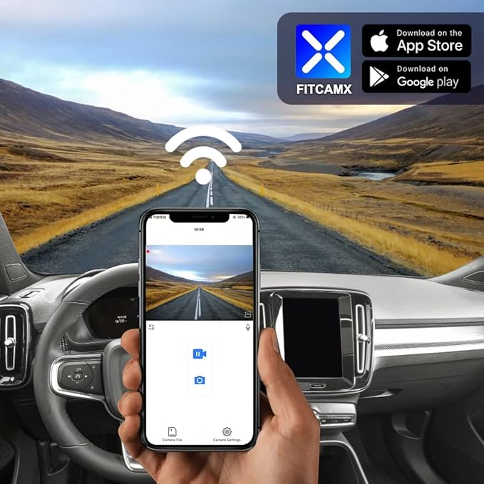 Fitcamx 4K Dash Cam Suitable for Volvo XC40 & XC40 Recharge B4 B5 T4 T5 P8 (Model B), Integrated OEM Look, Ultra HD 2160P Video, Loop Recording, Built-in WiFi & APP, G-Sensor, Plug&Play, 64GB Card