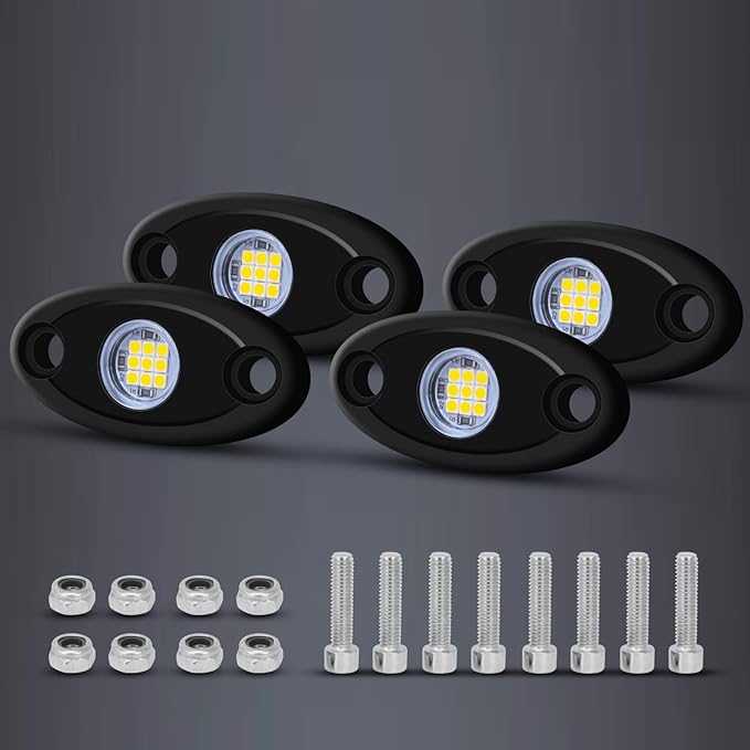 4Pods LED Rock Lights White LED Neon Underglow Light for Car Truck ATV UTV SUV Underbody Glow Trail Rig Lamp Waterproof (White)