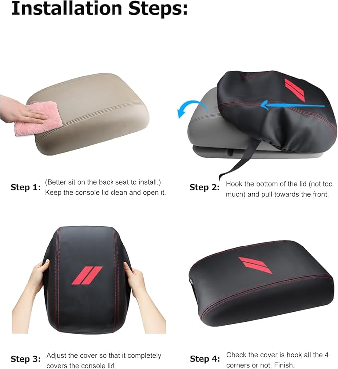 INTGET Car Rear Armrest Cover for Dodge Durango Accessories 2011-2023 Leather Middle Center Console Arm Rest Box Lid Seat Protector Cushion Saver (Red Stitches, 2011-2023)