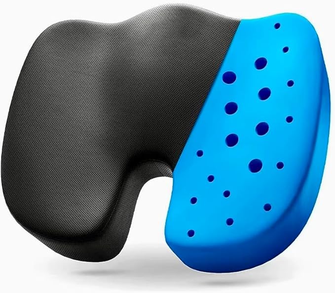 Seat Cushion Cooling Gel Memory Foam Pad, Non-Slip Orthopedic Coccyx Support for Office Chair, Car Seat & Home, Ergonomic Tailbone, Sciatica & Lower Back Pain Relief