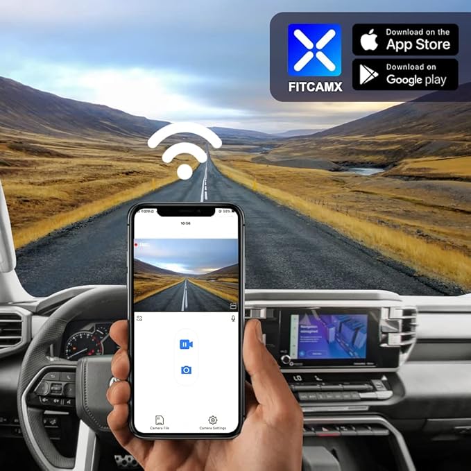 Fitcamx Front 2K+Rear 1080P Dash Cam Adapts for Toyota Tundra 2022-2026 Hybrid & Sequoia 2023-2026 (Gen3), OEM Style, Dual HD Video, WiFi & APP, Loop Recording, G-Sensor, Easy to Set, 64GB Card