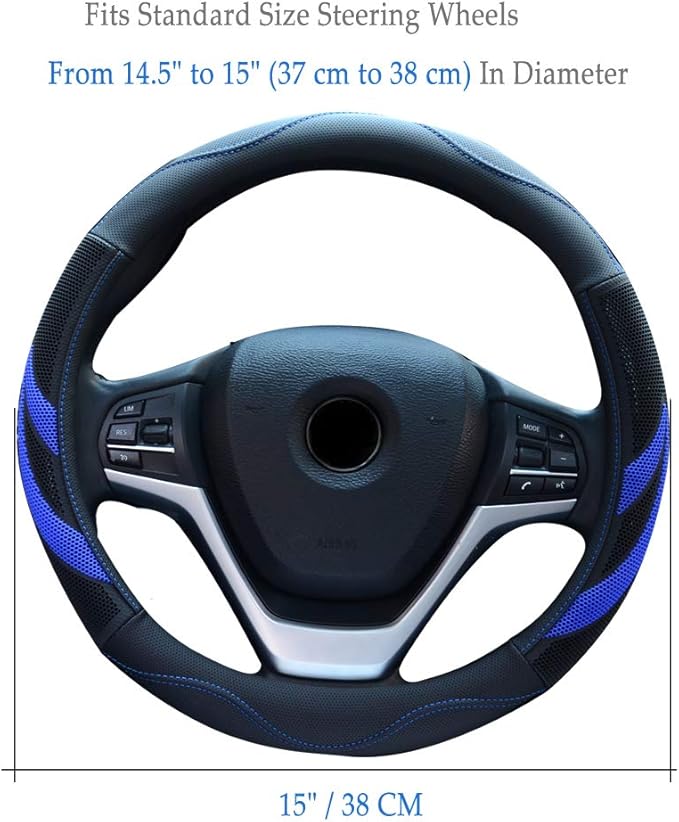 Alusbell Microfiber Leather Steering Wheel Cover Breathable Auto Car Steering Wheel Cover for Men and Women Universal 15 Inches (Blue)
