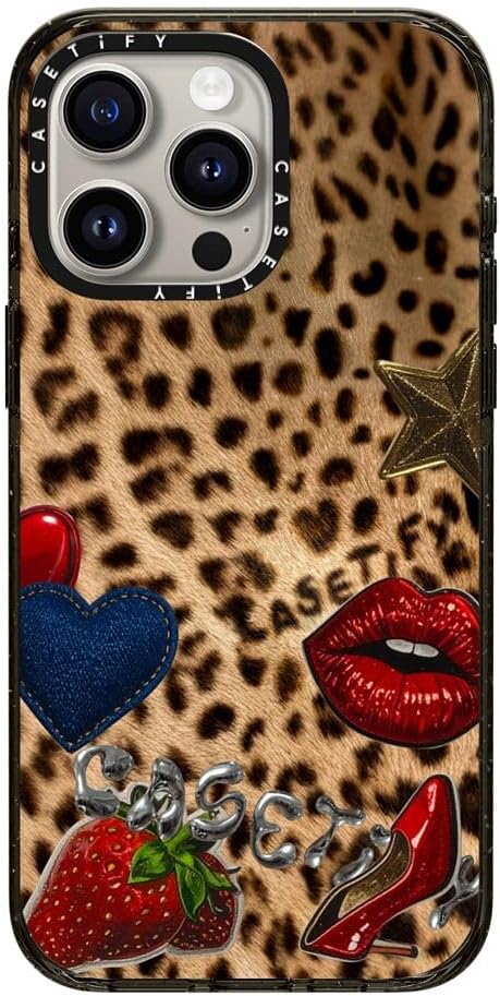 CASETiFY Impact iPhone 15 Pro Max Case [Slim/Compatible with Magsafe / 8.2 ft. 4X Military Grade Drop Protection] - Patched Cheetah - Clear Black