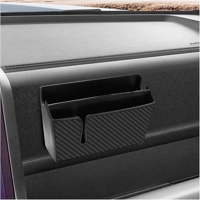 Universal Carbon Fiber Car Storage Box - Multifunctional Cell Phone Holder Auto Dashboard Pocket Organizer with Sticky - Car Interior Accessories for Storing Phone Card Key Pen Coin (Long)
