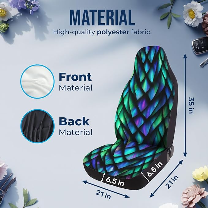 GENANY Holographic Dragon Scale Car Seat Covers Set of 2, Breathable Front Seat Covers for Truck Sedan SUV, Holographic Car Accessories, Dragon Gift for Women Men