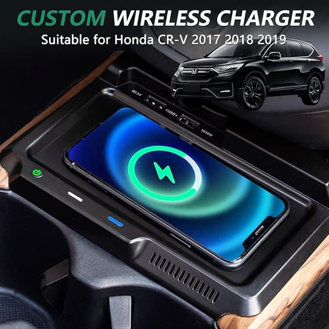 Wireless Car Charger for Honda CR-V/CRV Hybrid 2017 2018 2019, 15W Qi Fast Charging Phone Charger Pad for iPhone Galaxy, Center Console Accessory for 5th Gen CRV, Gift for Honda CR-V Owners