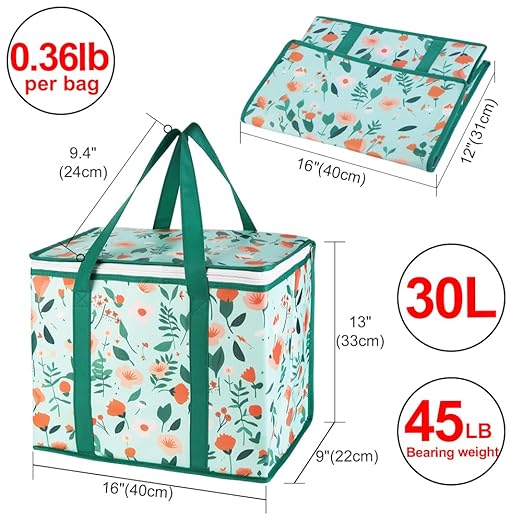 CIVJET 2-Pack Insulated Reusable Grocery Shopping Bags, X-Large Insulated Food/Pizza Delivery Bag for Delivery Drivers, Commercial Food Warmers, Tote Cooler/Thermal Bags for Travel, Picnic