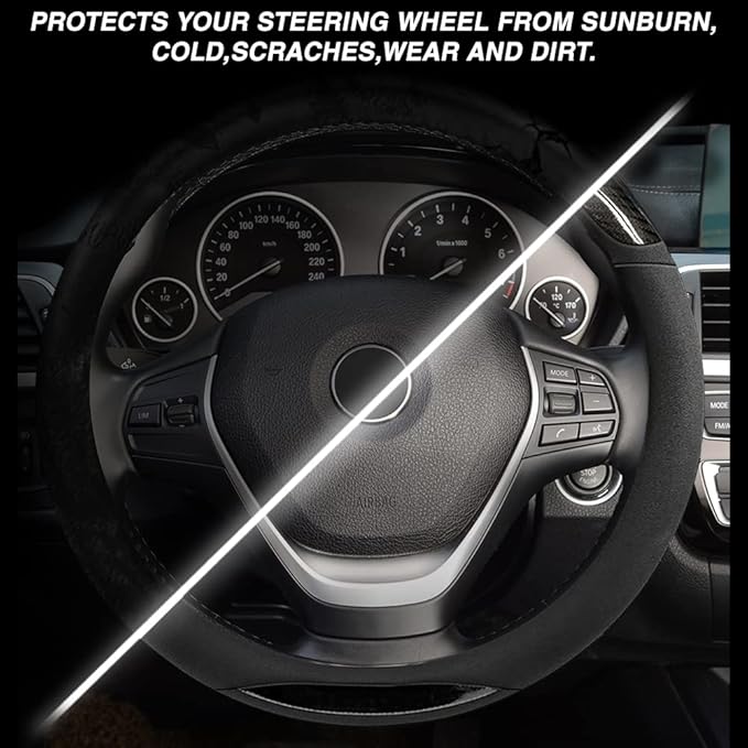 ZHOL Carbon Fiber Suede Steering Wheel Cover Universal 15 Inch Car Interior Accessories Comfortable Anti-Slip and Odorless Car Steering Wheel Cover Protector for Women and Men Gray