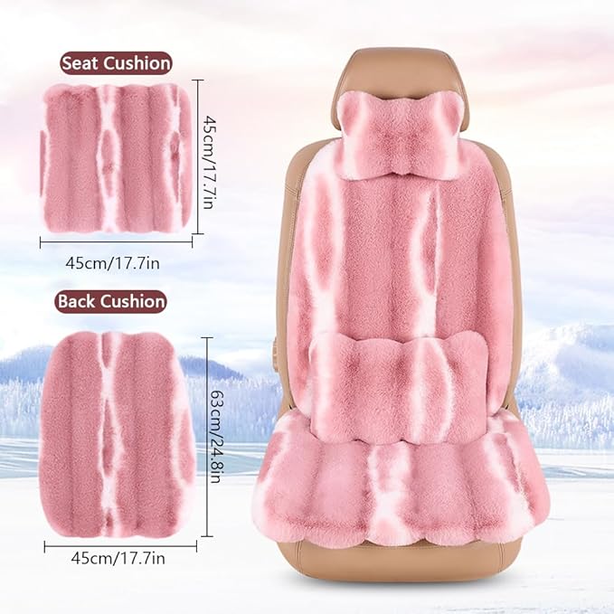 Luxury Plush Car Seat Cushion Set Car Headrest & Lumbar Support & Seat Cushion & Back Support Pillow Fluffy Fuzzy Car Seat Covers Non-Slip Cushion for Universal Accessories Automobiles (4, Coffee)