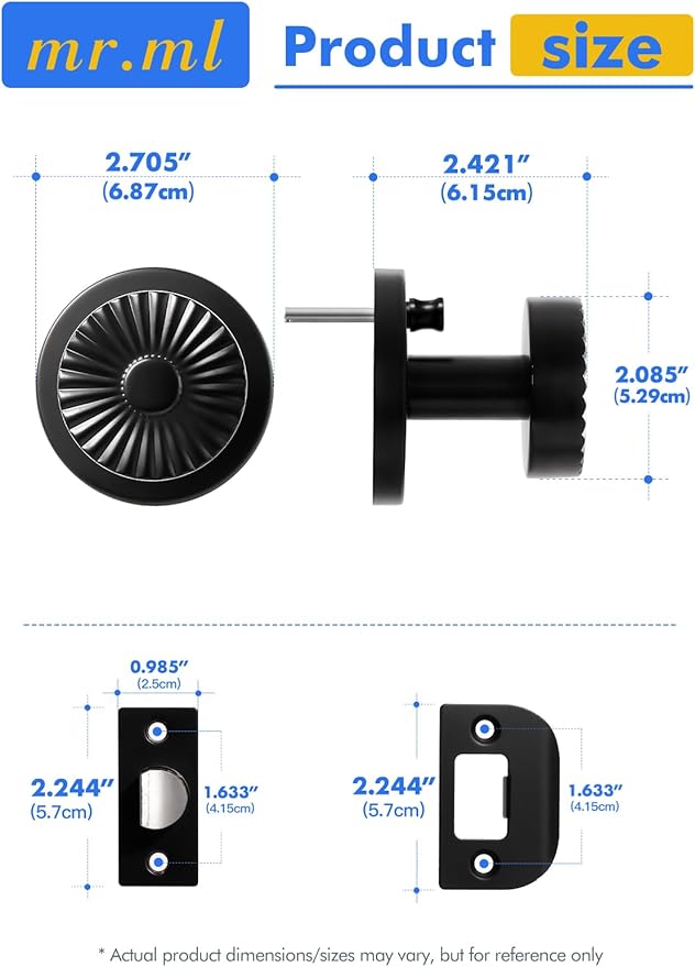 Black Privacy Door Knob, Interior Door Handle Bedroom Bathroom Black DoorKnob, Stainless Steel Knob, 1 Pack