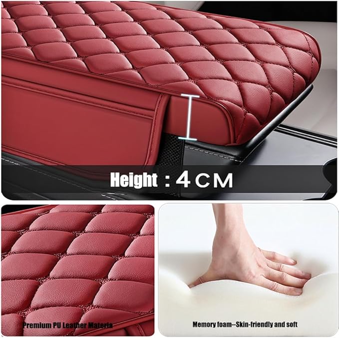Universal Memory Cotton Car Armrest Box Pad, 2026 New Leather Car Armrest Box Pad with 2 Storage Bags, Auto Armrest Seat Box Cover, Center Console Cover Cushion for SUV, Car, Truck (Brown)