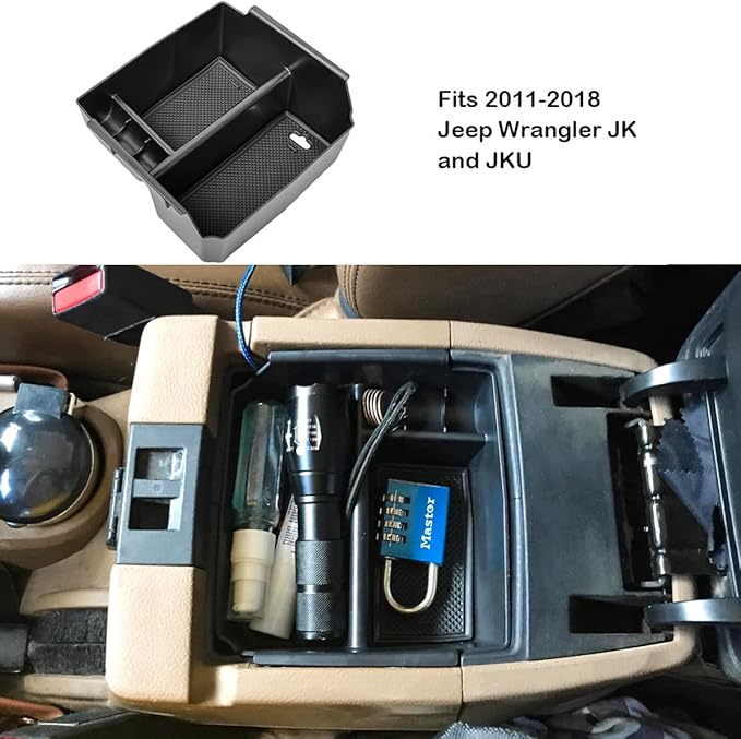 EDBETOS Center Console Organizer Tray Compatible with Jeep Wrangler JK/JKU 2011-2018 Rubicon Sport Sahara Accessories Armrest Storage Glove Box, (Black Trim)