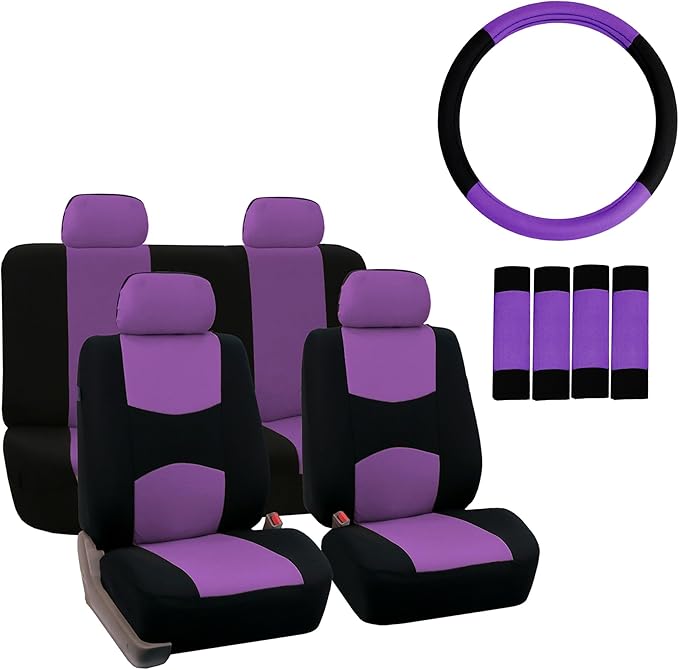 FH Group Flat Cloth Car Seat Covers Purple/Black