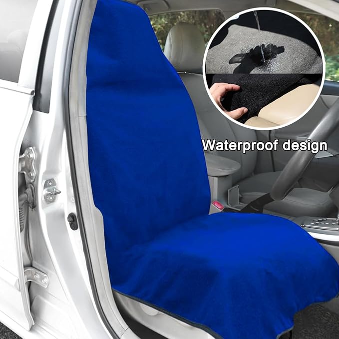 Waterproof Car Towel Seat Cover, Sweating Non-Slip Premium Towel Carseat Cover Protector, Universal Soft Machine Washable Car Truck SUV Front Seat Cover for Gym Workout Beach Hiking (Blue)