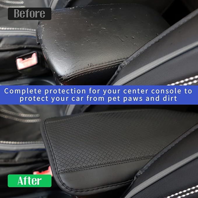 Ziciner Leather Car Center Console Armrest Pad, PU Waterproof Auto Seat Box Cover Protector, Hand Rest Cushion Protection Pad, Vehicles Interior Accessories Universal for Truck,SUV (Black A)