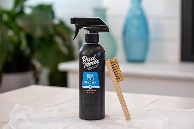 DadMode 7-Enzyme Laundry Stain & Odor Destroyer with Stain Remover Brush – Deep Cleaner for Extreme Clothing Messes Powered by Nuclease (DNAse) - Sandalwood & Suede, 16oz Refillable Bottle