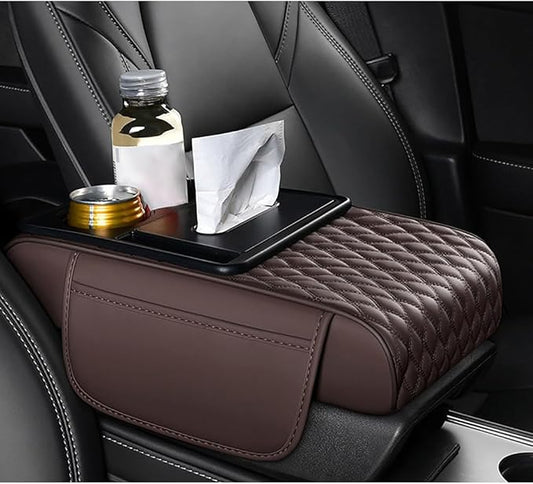 Car Center Console Cover for KIA K4 2024–2025,Arm Rest Lid Cushion Protector Multifunctional Armrest Cushion Pad Interior Accessories,Brown