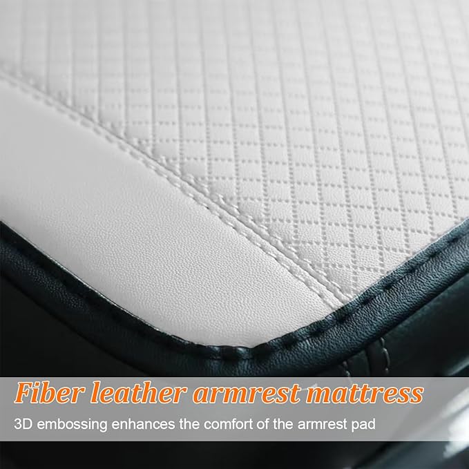 Car Center Console Cover, PU Leather Vehicle Armrest Seat Box Cover Protector, Comfortable Automotive Interior Arm Rest Cushion Pad Accessories, Universal for SUV Sedan Truck (White)
