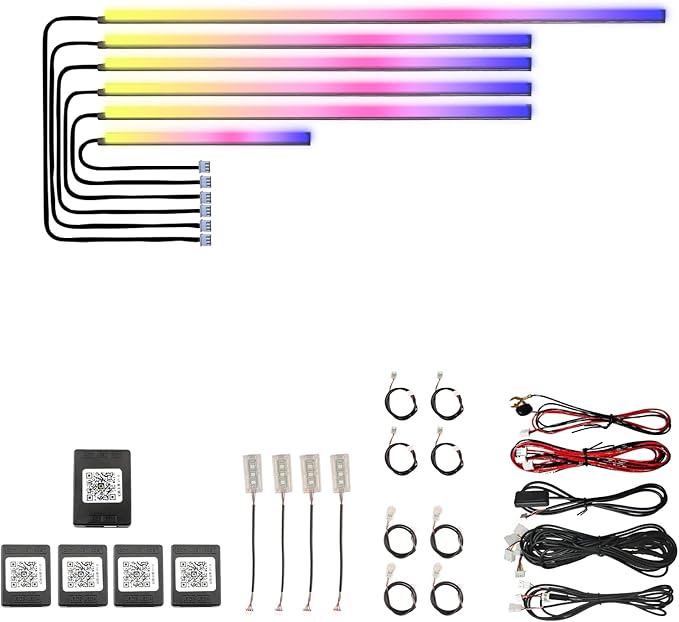 Acrylic Car Interior LED Lights, Wireless App, Ambient Lighting Kit, Fiber Optic LED Light Strips, 24 Million Colors, Music and DIY Functions