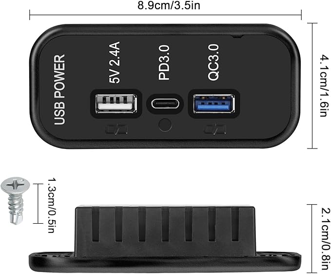 Linkstyle 3 Ports 12V USB Outlet, 18W PD3.0 Port, 18W QC3.0 & 2.4A USB A Charger Fast Charging Socket Panel for Car Marine (2PCS)