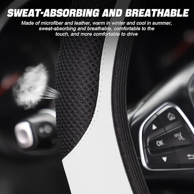 LoyaForba Car Steering Wheel Cover, Universal 14.5-15 Inch, Soft Anti-Slip Neoprene Protector for Steering Wheel, Breathable Odorless and Elastic Stretch, Car Accessory for SUV, Van, Truck (White)