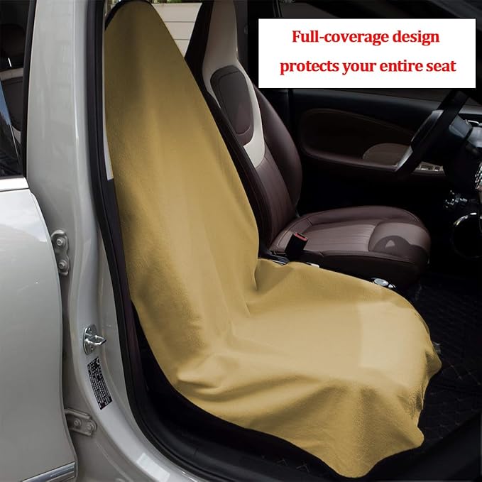 Car Towel Seat Cover, Performance Microfiber Washable Non Slip Vehicle Front Seat Covers, Sweatproof Automotive Interior Chair Protectors, Universal for SUV Automobile Truck (Beige)