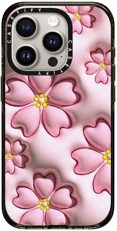 CASETiFY Impact iPhone 15 Pro Case [Slim/Compatible with Magsafe / 8.2 ft. 4X Military Grade Drop Protection] - Sakura - Clear Black