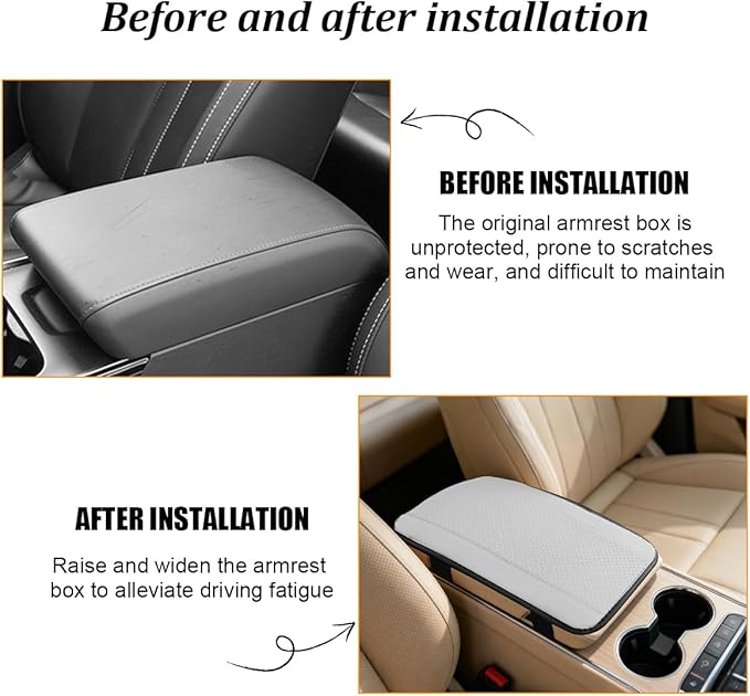 Car Center Console Cover, PU Leather Vehicle Armrest Seat Box Cover Protector, Comfortable Automotive Interior Arm Rest Cushion Pad Accessories, Universal for SUV Sedan Truck (White)