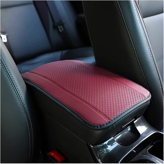 Ziciner Leather Car Center Console Armrest Pad, PU Waterproof Auto Seat Box Cover Protector, Hand Rest Cushion Protection Pad, Vehicles Interior Accessories Universal for Car,SUV (Wine Red)