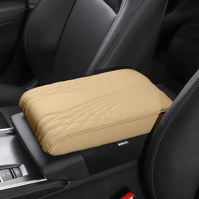 Car Center Console Cover, Memory Foam Car Armrest Cover, Beige Arm Rest Covering Car, Middle Organizer Elbow Pillow, Leather armrest Cover for Car/SUV/Truck/Auto (No.2 Beige)