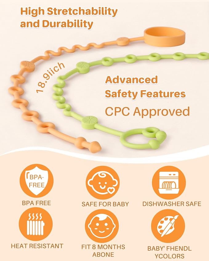 LittleHugs Toy Straps for Baby, 5pcs Adjustable Toy Holder for Stroller Accessories, Silicone Tether Pacifier Clip, No Throw Travel Essential Leash for High Chair, Car Seat (5 Pack Macaron)
