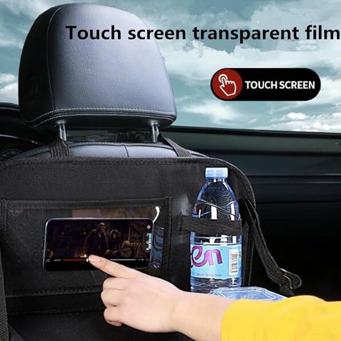Tumecos 2 Pack Car Seat Back Organizer and Storage with Touch Screen Tablet Holder, Kick Mats, Back Seat Protector (black&red)