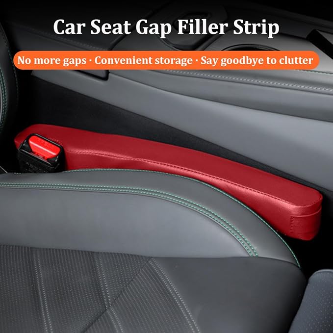 2PCS Car Seat Gap Filler, Microfiber Leather Vehicle Seat Crevice Plug Blocker to Stop Things from Dropping, No-Drop Automotive Gap Guard Stopper, Universal for Vehicles (Red)