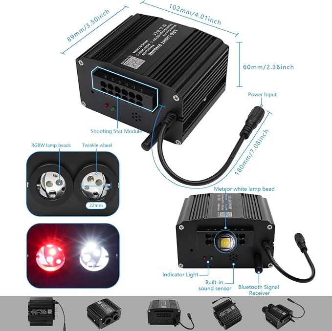 AKEPO 18W Dual Color Twinkle Shooting Star 2-in-1 Fiber Optic Light Engine Replacement, RGBW Bluetooth APP Control + Music Sync Mode + 28-Key Remote Control for Car Home Starlight Headliner